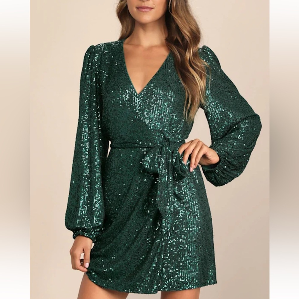 Lulu's Sparkling Emerald Sequin Dress